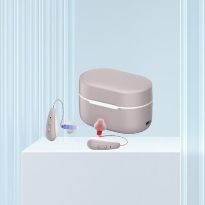 Aparelhos auditivos OTC com 4 programas, tipo indução tátil, bateria de polímero de íon de lítio recarregável