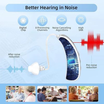Auxílios auditivos de condução de ar OTC 200 Hz Anulação automática de ruído Auxílios auditivos Bluetooth